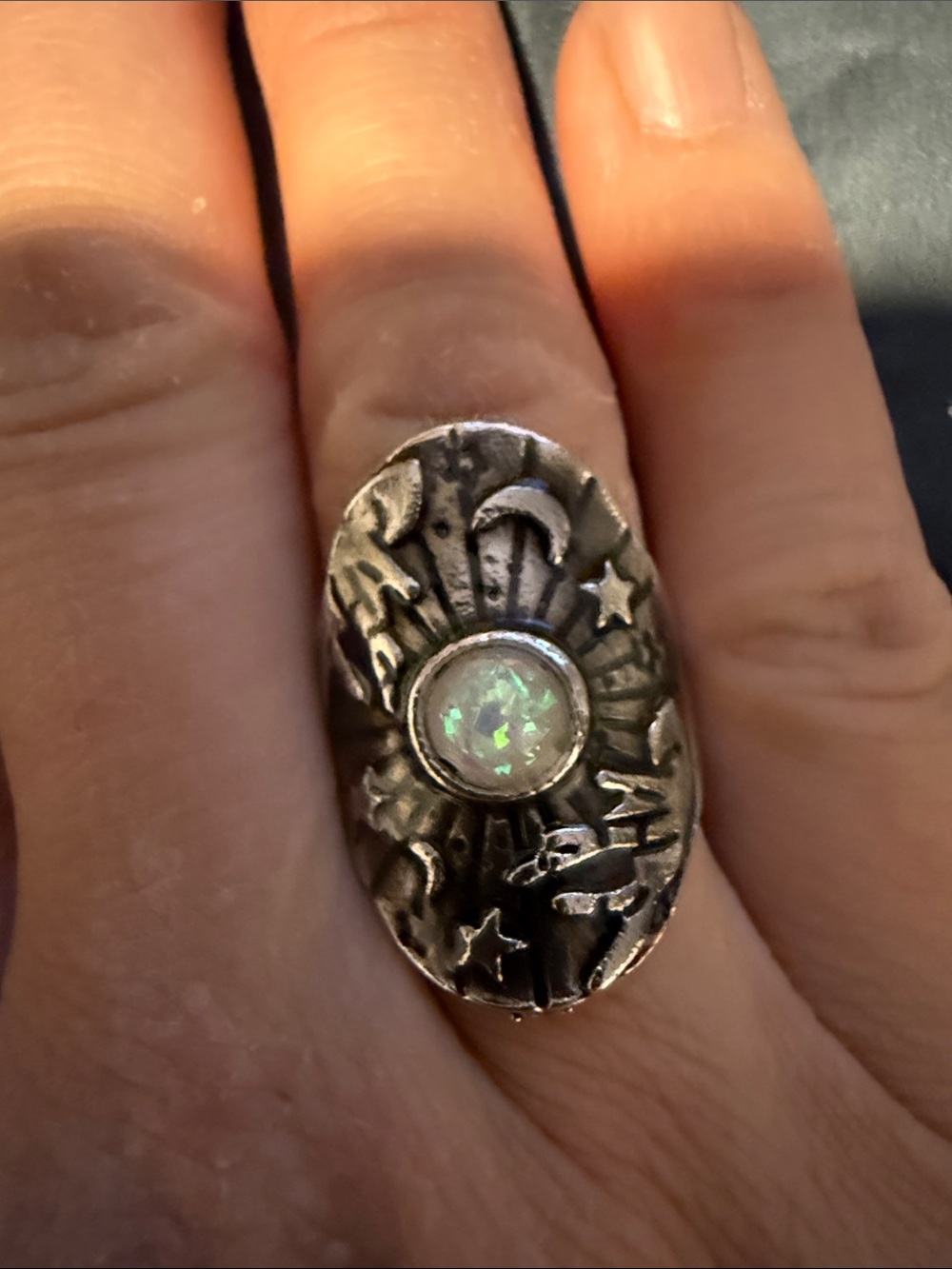 Sterling Silver Celestial Opal Ring size 7 - White Opal